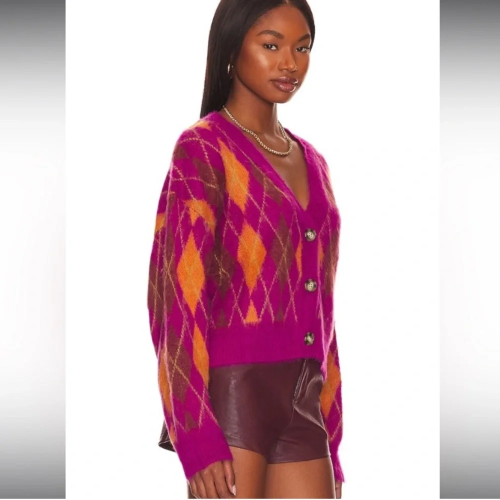 DayDreamer Cardigan Argyle Fuchsia Sunset  Orange - Picture 2 of 9